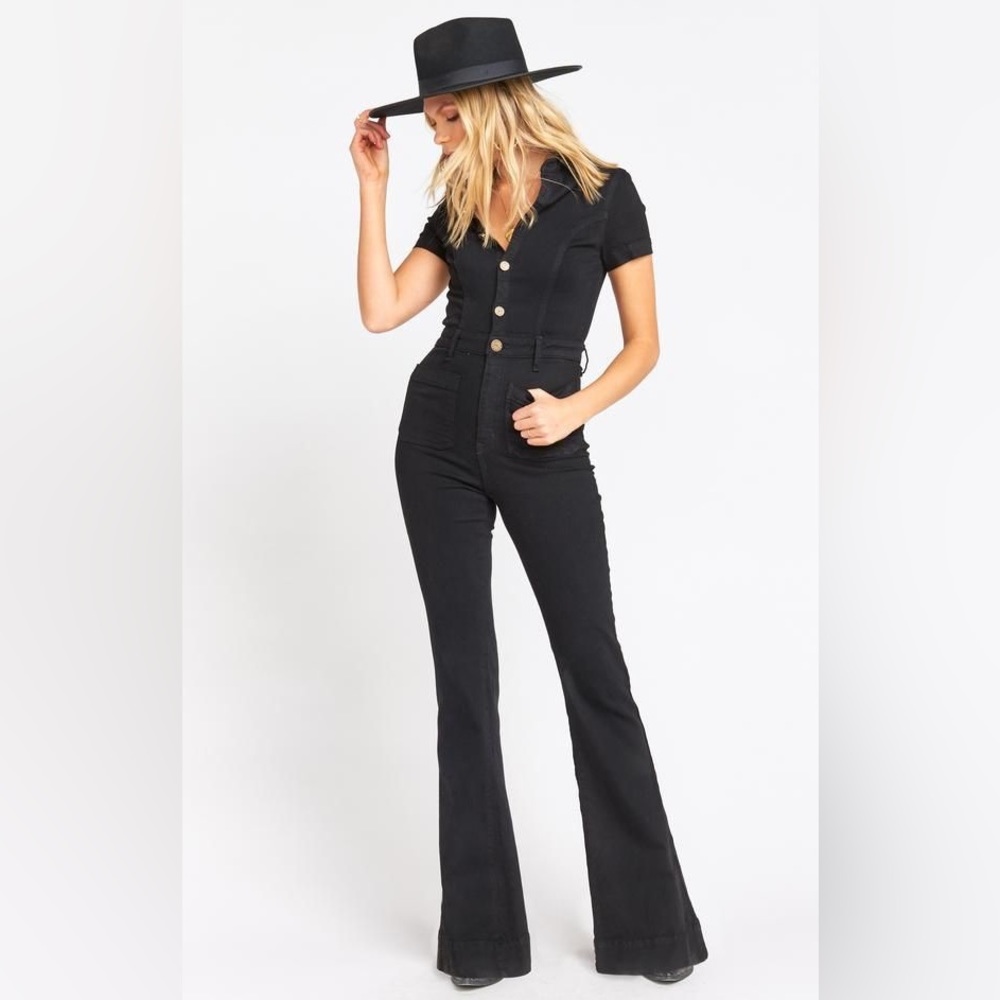NWT! BLACK DENIM WESTERN DENIM FLARED JUMPSUIT COWGIRL OUTFIT